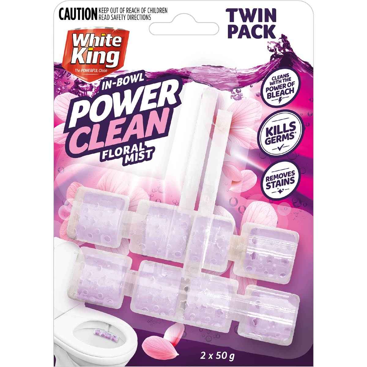 White King In Bowl Toilet Power Clean Floral Mist 2 pack