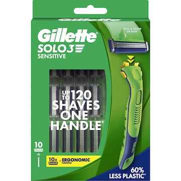 Gillette Solo3 Sensitive Handle & 10 Razor Blades each