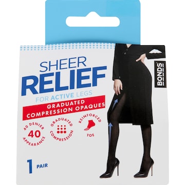 Bonds Sheer Relief Compression Hosiery 40 Denier Size T/XT each