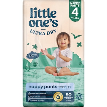 Little One's Nappy Pants Size 4 Toddler (9-14kg) 50 pack