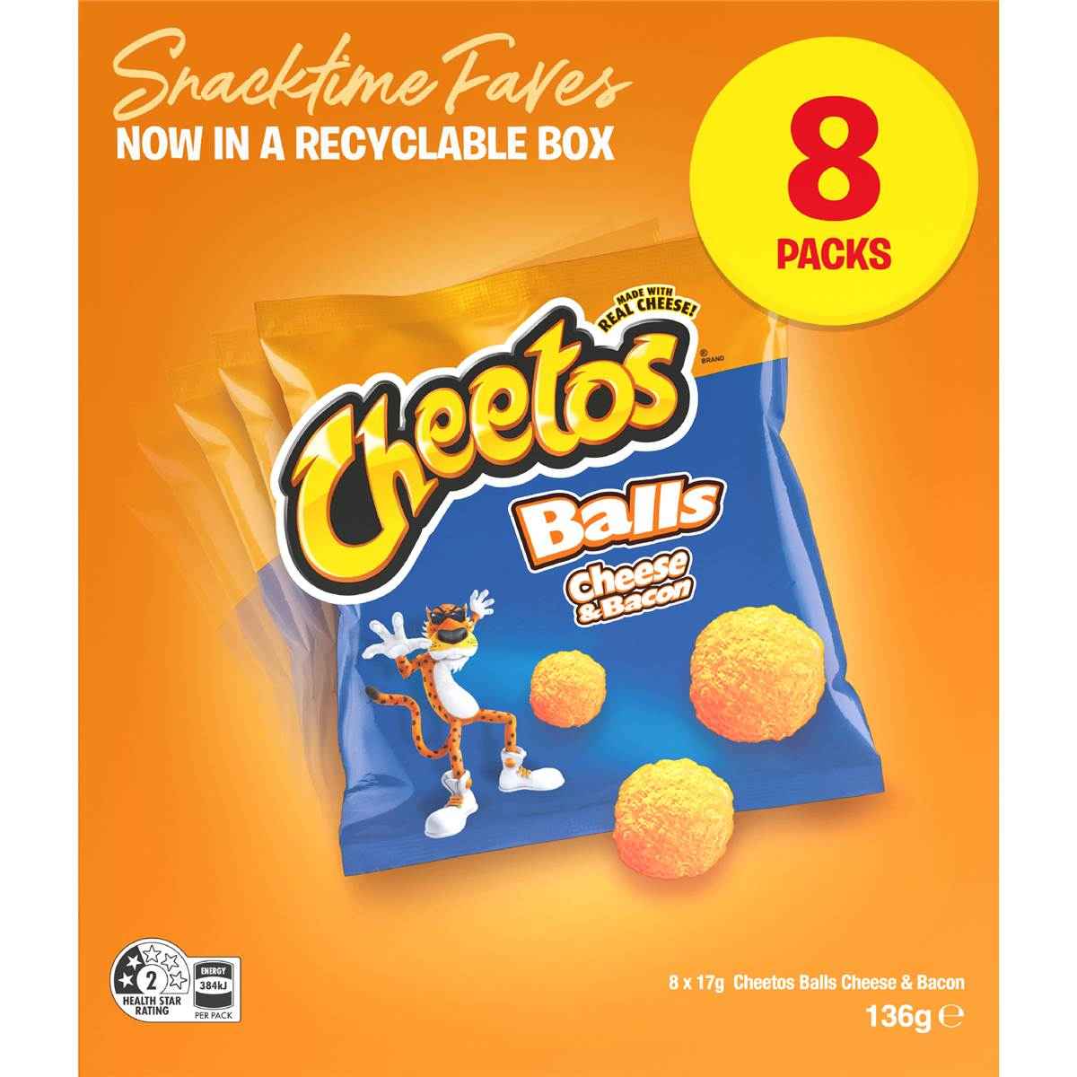 Cheetos Cheese & Bacon Balls Lunchbox Snacks Multipack 8 pack