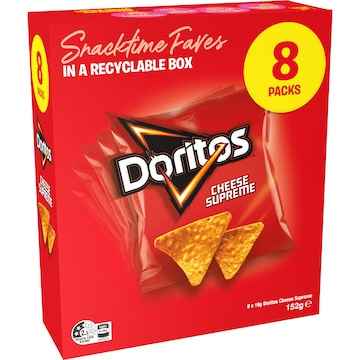 Doritos Corn Chips Lunchbox Snacks Multipack Cheese Supreme 8 pack