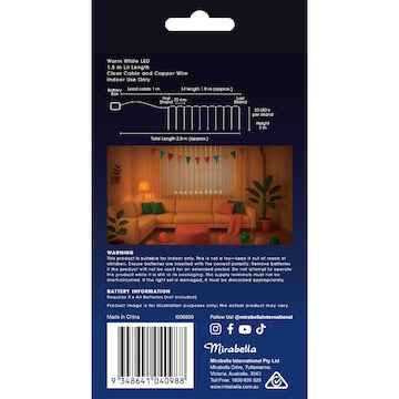 Mirabella 200 LED Curtain Lights Warm White 1.8m each