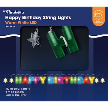 Mirabella Happy Birthday LED String Lights Multicolour 2m each