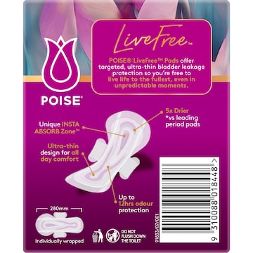 Poise LiveFree Pads Super With Wings 12 pack