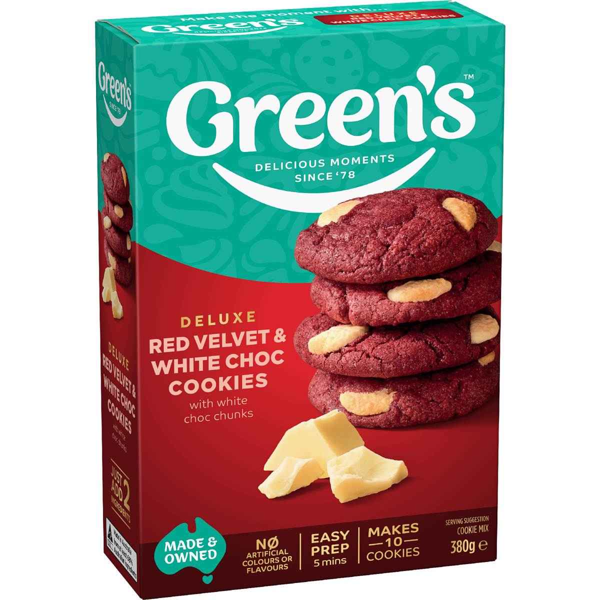 Green's Deluxe Red Velvet & White Choc Cookies Mix 380g