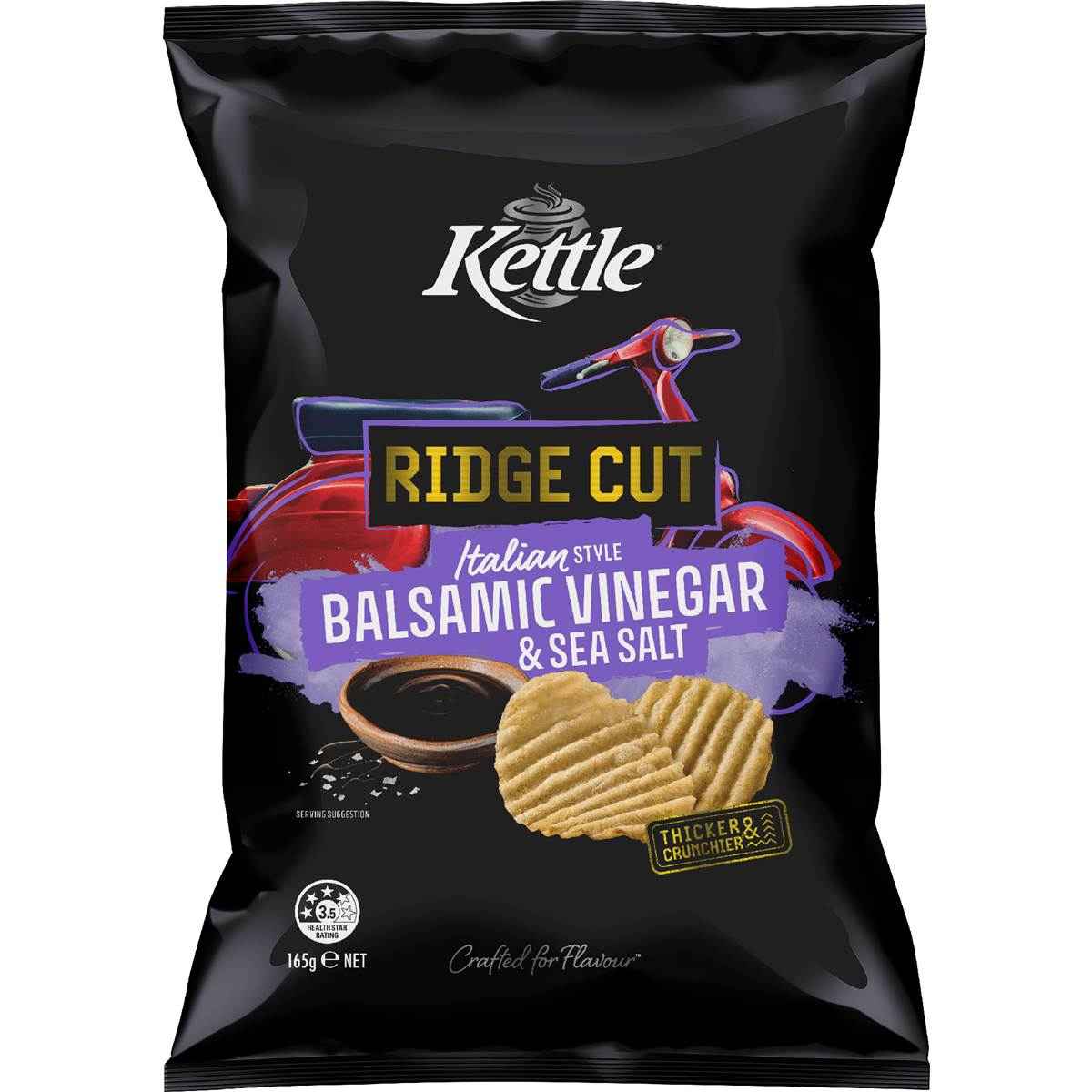 Kettle Ridge Cut Potato Chips Salt & Vinegar 165g