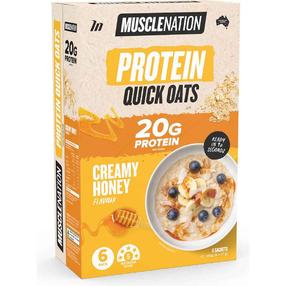 Muscle Nation Protein Oats Honey Sachets 6 pack