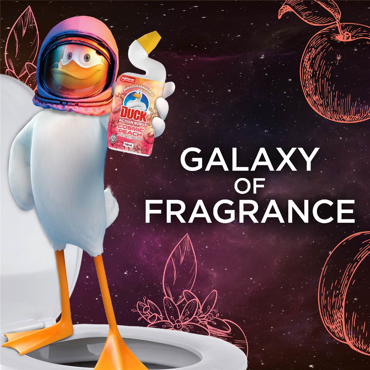 Duck Action Burst Toilet Bowl Cleaner Cosmic Peach 500mL
