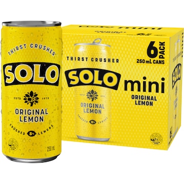 Solo Original Lemon Soft Drink Mini Cans 250mL x 6 pack