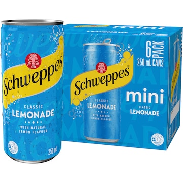 Schweppes Lemonade Soft Drink Mini Cans 250mL x 6 pack