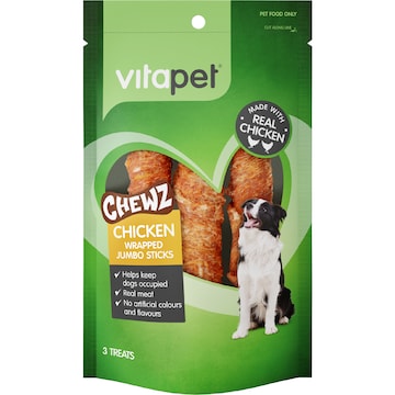 Vita Pet Chewz Wrapped Jumbo Stick Chicken Dog Treat 3 pack