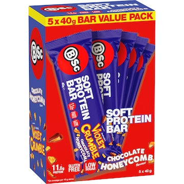 BSc x Violet Crumble Soft Protein Bar Chocolate Honeycomb 40g x 5 pack
