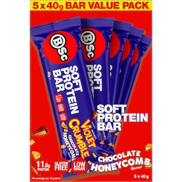 BSc x Violet Crumble Soft Protein Bar Chocolate Honeycomb 40g x 5 pack