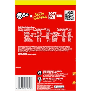 BSc x Violet Crumble Soft Protein Bar Chocolate Honeycomb 40g x 5 pack