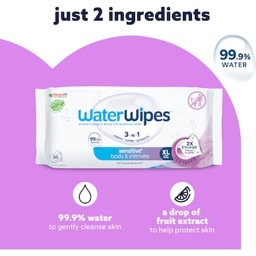 WaterWipes Body & Intimate Sensitive Wipes 30 pack