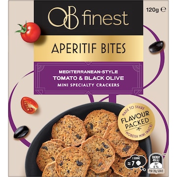 OB Finest Aperitif Cracker Bites Tomato & Black Olive 120g