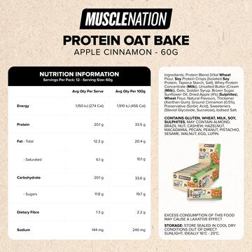 Muscle Nation Protein Oat Bake Bar Apple Cinnamon 60g