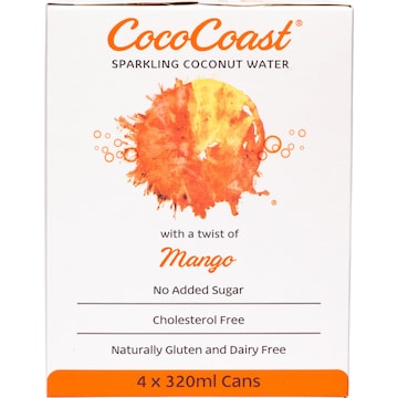 CocoCoast Sparkling Coconut Water Mango 315mL x 4 pack