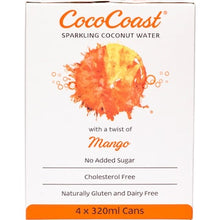 CocoCoast Sparkling Coconut Water Mango 315mL x 4 pack