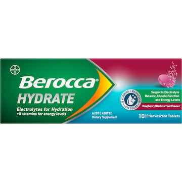 Berocca Hydrate Effervescent Tablets Raspberry Blackcurrant 10 pack