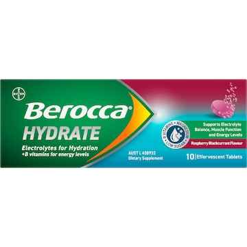 Berocca Hydrate Effervescent Tablets Raspberry Blackcurrant 10 pack
