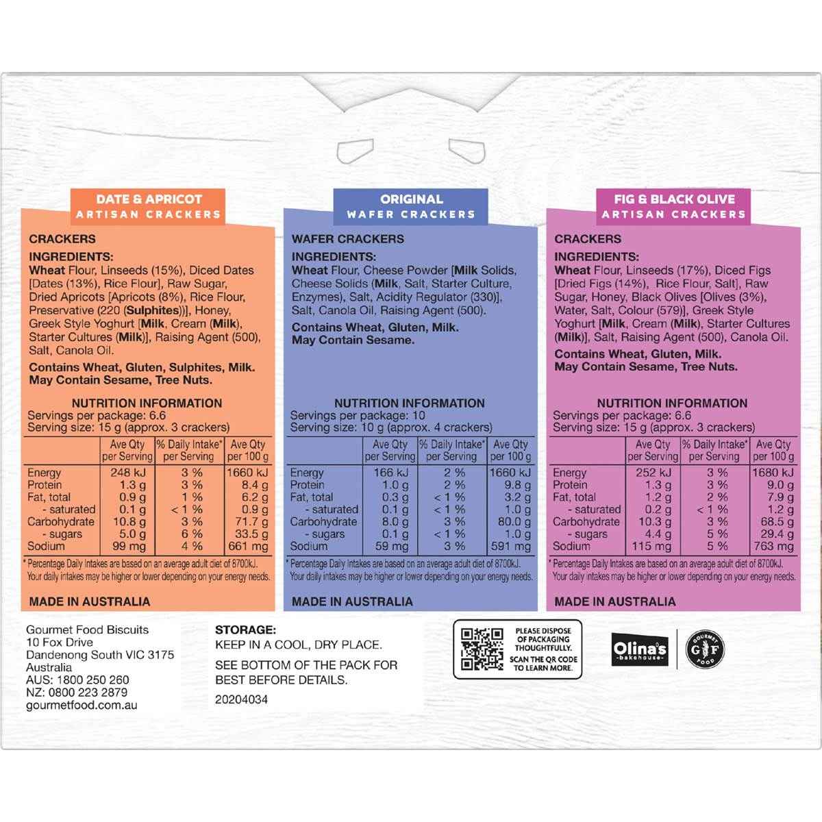 Olina's Bakehouse Entertainers Selection Artisan & Wafer Crackers 300g