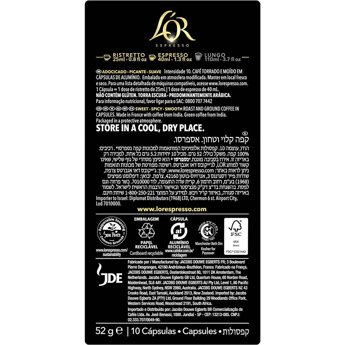 L'OR Espresso Ristretto Intensity 11 Coffee Pods 10 pack