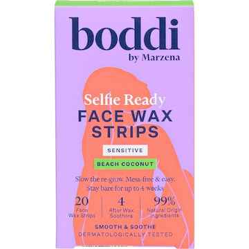 Boddi Selfie Ready Face Wax Strips Sensitive Beach Coconut 20 pack