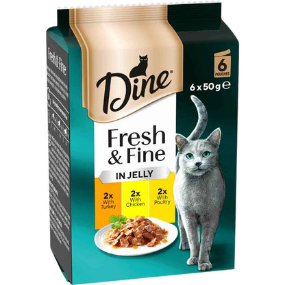 Dine Fresh Fine Wet Cat Food Chicken Turkey & Duck In Jelly 50g x 6 pack