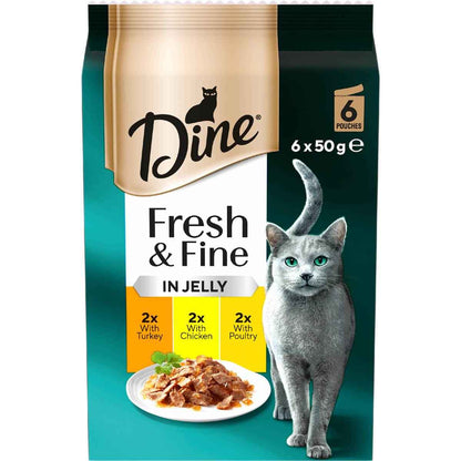 Dine Fresh Fine Wet Cat Food Chicken Turkey & Duck In Jelly 50g x 6 pack