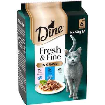 Dine Fresh Fine Wet Cat Food Salmon Tuna & Trout In Gravy 50g x 6 pack