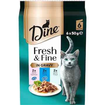 Dine Fresh Fine Wet Cat Food Salmon Tuna & Trout In Gravy 50g x 6 pack