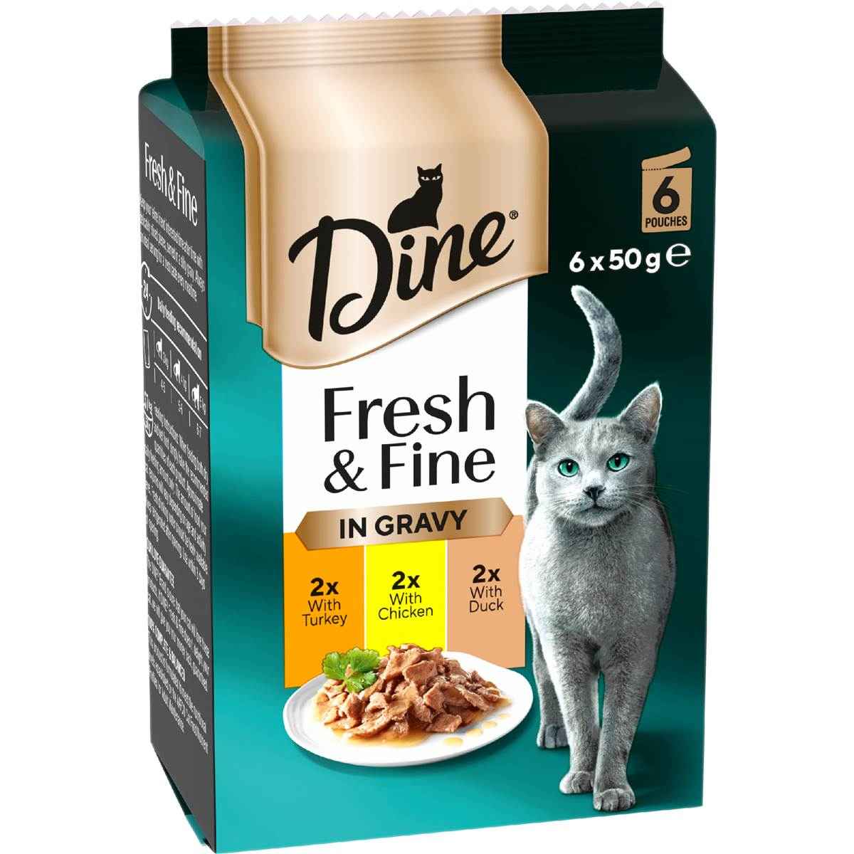 Dine Fresh Fine In Gravy Chicken Turkey & Duck Wet Cat Food 50g x 6 pack