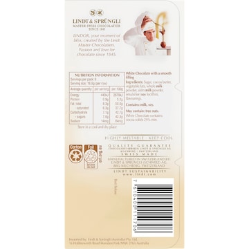 Lindt Lindor White Chocolate Block 100g