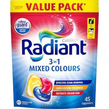 Radiant Laundry Capsules 3 In 1 Mixed Colour 45 pack