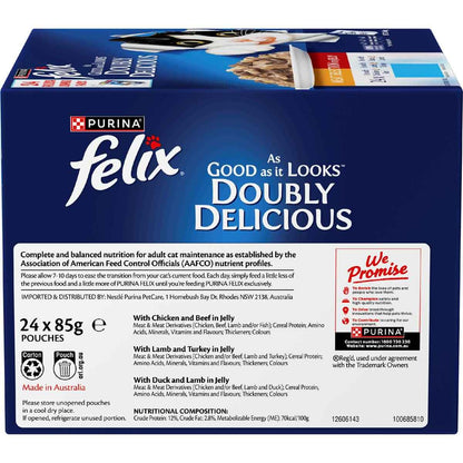 Purina Felix Doubly Delicious Wet Cat Food Meat Selection In Jelly 85g x 24 pack