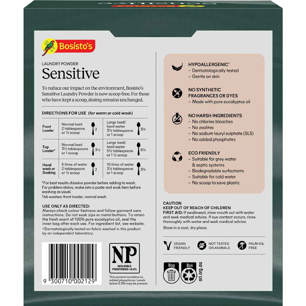 Bosisto's Sensitive Laundry Powder 2kg