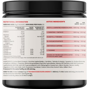 The Man Shake Burn & Energy Powder Cola 160g
