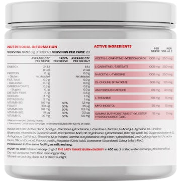 The Lady Shake Burn & Energy Powder Raspberry 160g