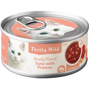 Pretty Wild Simply Minced Wet Cat Food Tuna & Prawns 85g