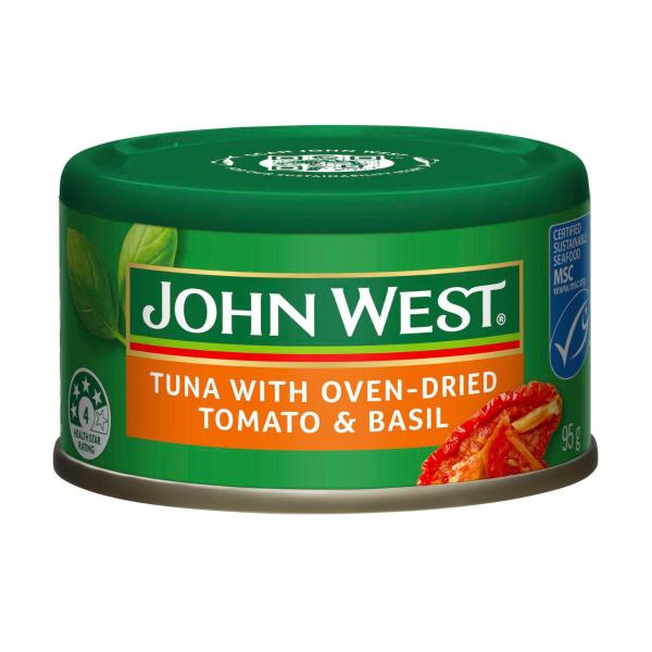 JOHN WEST TUNA OVEN DRIED TOMATO BASIL 95 GRAM