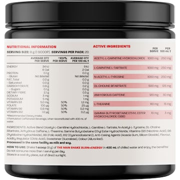 The Man Shake Burn & Energy Powder Raspberry 160g