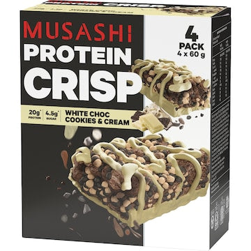 Musashi Protein Crisp Bar Cookies & Cream Bars 60g x 4 pack