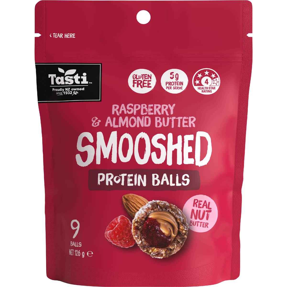 Tasti Smooshed Protein Balls Raspberry & Almond Butter 126g