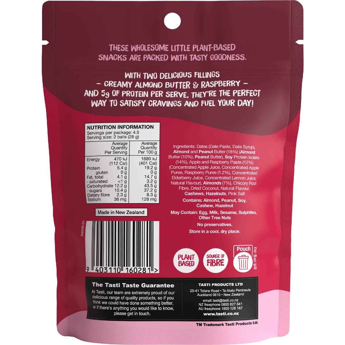 Tasti Smooshed Protein Balls Raspberry & Almond Butter 126g