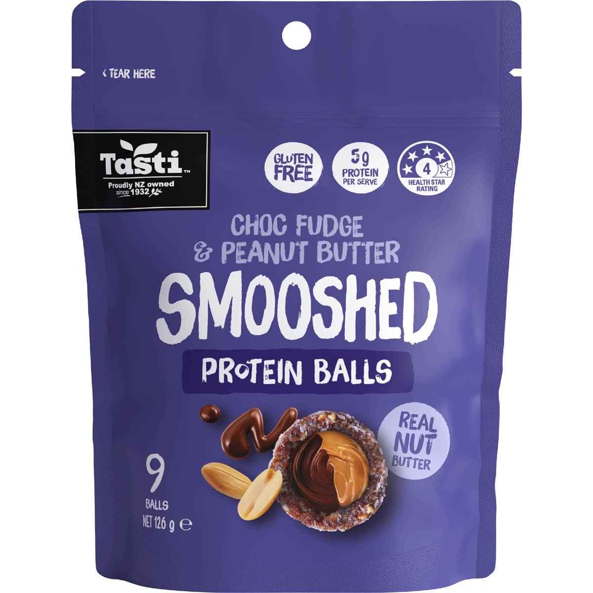 Tasti Smooshed Protein Balls Choc Fudge & Peanut Butter 9 pack