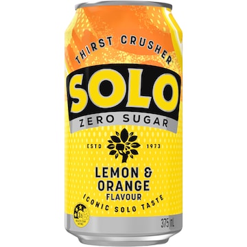 Solo Zero Sugar Lemon Orange Soft Drink Cans 375mL x 10 pack