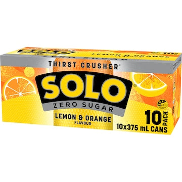 Solo Zero Sugar Lemon Orange Soft Drink Cans 375mL x 10 pack
