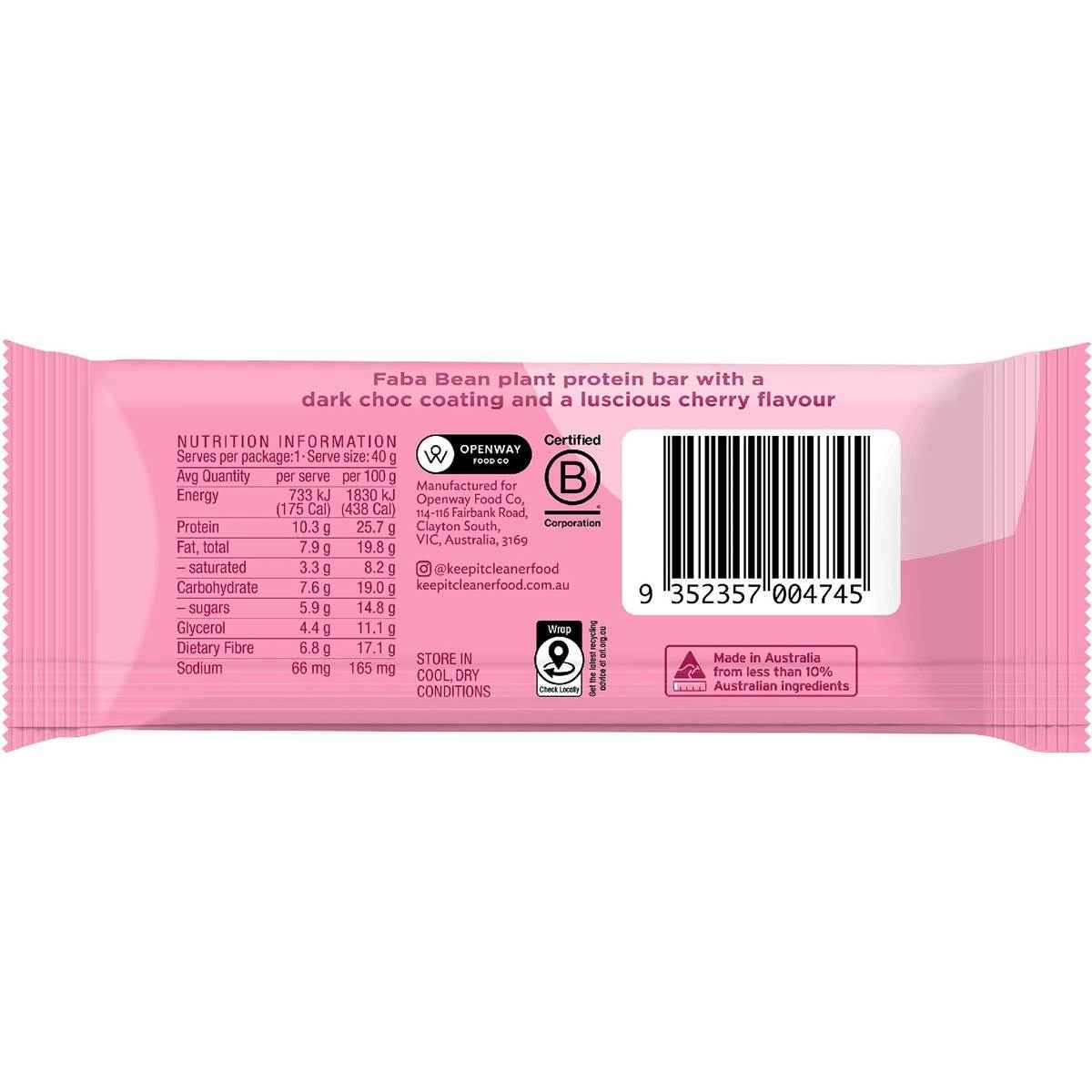 Keep It Cleaner Plant Based Protein Bar Choc Cherry 40g